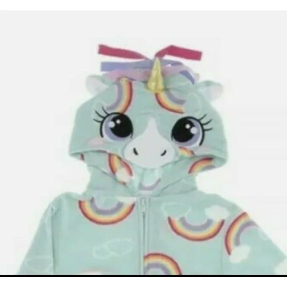 NWT Cat&Jack Rainbow Unicorn Hooded One Piece PJs sz 10/12 Large Youth